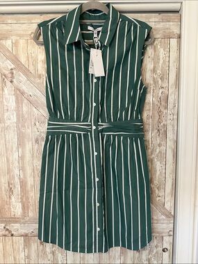NWT Derek Lam 8 Crosby Sagebrush Green Striped Sleeveless Shirt Dress 8 summer
